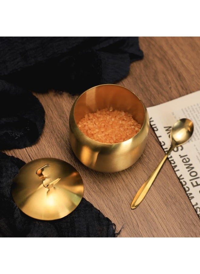 2pcs Stainless Steel Sugar Bowl Spice Jar Storage Seasoning Pot with Lid Spoon - Image 2